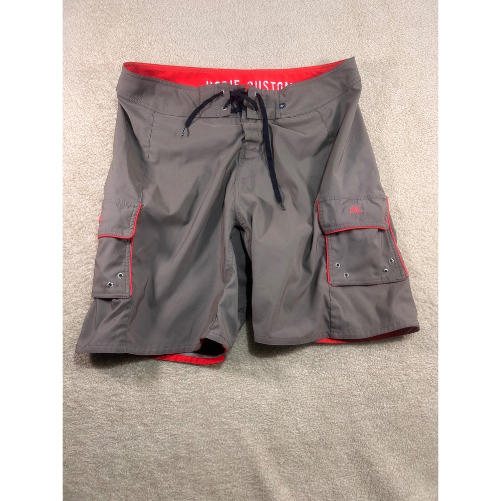Hobie Custom Mens Grey Cargo Board Shorts Size 38‎ Polyester Swim Trunks